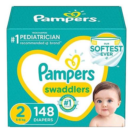 Imagem de Fraldas Tamanho 2, 148 Contagem - Pampers Swaddlers Fraldas descartáveis para bebês, pacote enorme (embalagem pode variar)