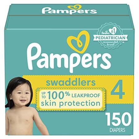 Imagem de Fraldas Tamanho 4, 150 Contagem - Pampers Swaddlers Fraldas descartáveis para bebês, (embalagem pode variar)