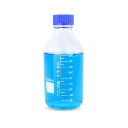 Imagem de Frasco Reagente Vidro Boro 3.3 Graduado com Tampa Rosca Anti-gotas Azul