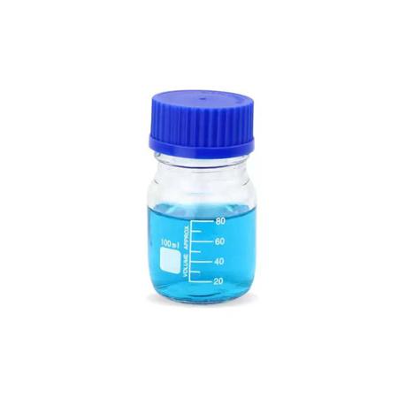 Imagem de Frasco Transparente de Laboratório de Vidro 100mL Boro 3.3 Tampa Rosca Azul