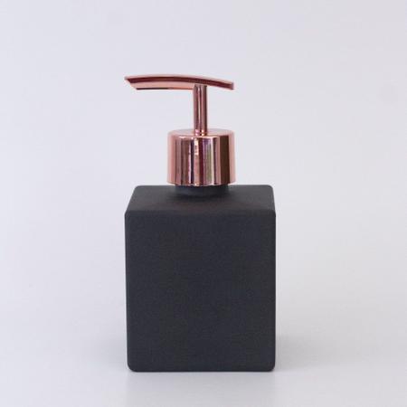 Imagem de Frasco Vidro Saboneteira Cubo 250ml - Preto Fosco c/ Válvula Pump Super Luxo