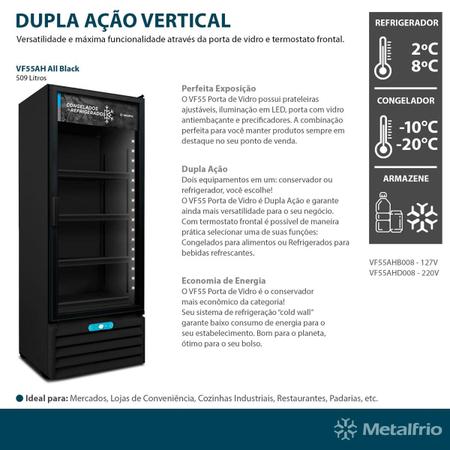 Imagem de Freezer Conservador Vertical 127V Dupla Ação Porta de Vidro 490 Litros Vf55AH All Black - Metalfrio