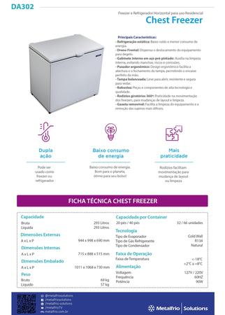 Imagem de Freezer e Refrigerador Horizontal Metalfrio DA302 Dupla Ação com 1 Tampa 293 Litros 127V