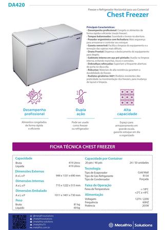 Imagem de Freezer e Refrigerador Horizontal Metalfrio DA420 Dupla Ação com 2 Tampas 419 Litros 220V