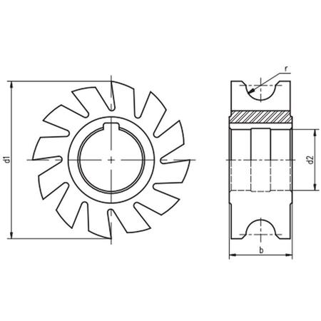 Imagem de Fresa de Perfil Constante, Semi-Circular Côncava - Med. 50 x 8mm Raio 1,6mm - DIN 855 A - Aço HSS (M2) - INDAÇO