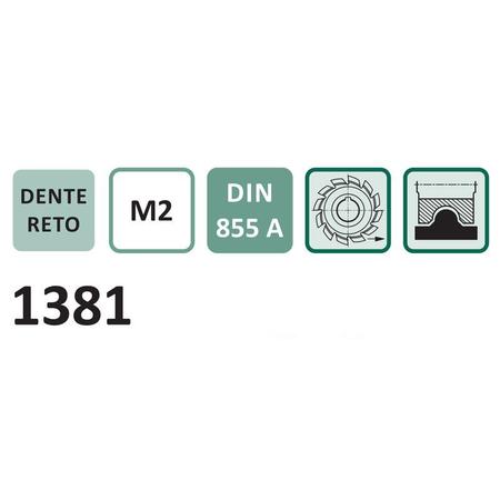 Imagem de Fresa de Perfil Constante, Semi-Circular Côncava - Med. 80 x 24mm Raio 6,0mm - DIN 855 A - Aço HSS (M2) - INDAÇO