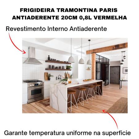 Imagem de Frigideira Antiaderente Cozinha Tramontina Alumínio Paris Vermelha 22cm + Espatula de Nylon
