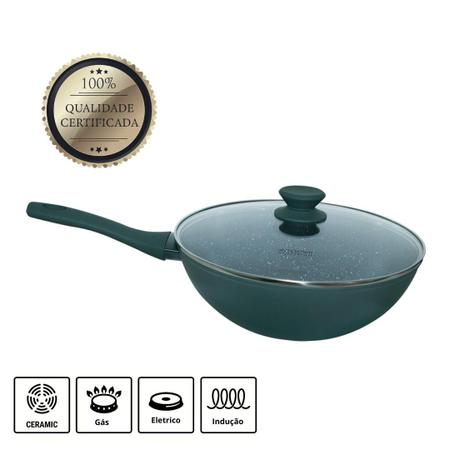 Imagem de Frigideira Grande Funda com Tampa Panela Wok Antiaderente Ceramica Cooktop Fogão Indução 28cm