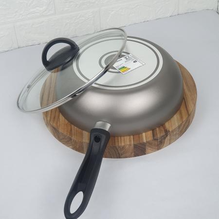 Imagem de Frigideira Wok Prata Antiaderente 2,3L 24cm Com Tampa de Vidro Brinox Chilli