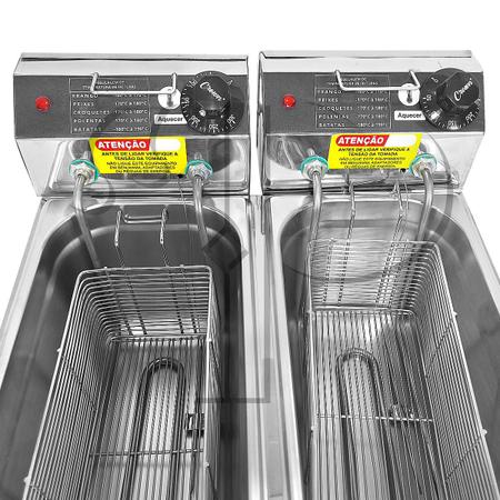 Imagem de Fritadeira Industrial Elétrica 8 L 2 Cubas 4000W Aço Inox