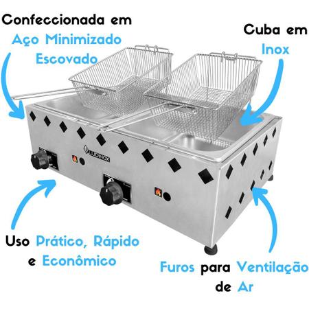 Imagem de Fritador Industrial A Gás 2 Cubas 10 Litros Salgados Batatas