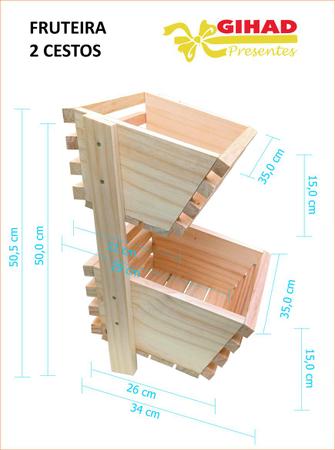 Imagem de Fruteira De Mesa De Madeira 2 Andares Cestos Balcão Quitanda Pigmentada Imbuia