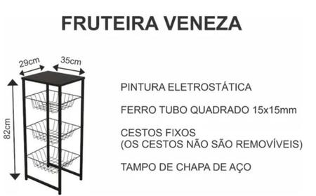 Imagem de Fruteira Montada Fixa Aço Preto Cesto Preto Tampo Preto - Veneza