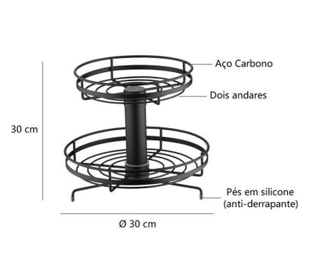 Imagem de Fruteira Redonda Giratória Dupla Preta 2 Cestos 30Cm Schmitt