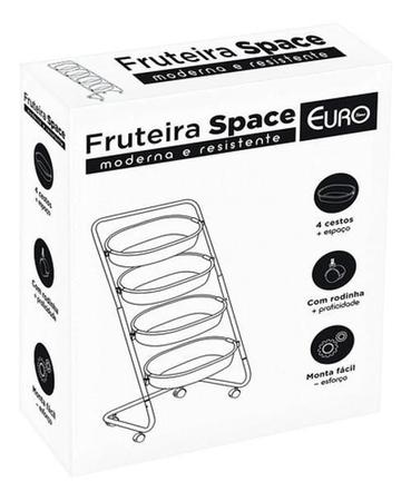 Imagem de Fruteira Space 4 Cestos Com Rodinhas Cozinha Aço Inox Euro