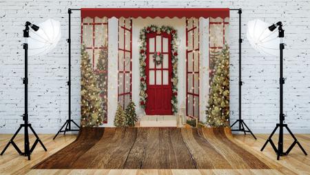 Fundo Fotográfico em Tecido Natal Porta Vermelha Árvores - 150x170cm - Fabrika de Festa Imagem de Fundo Fotográfico em Tecido Natal Porta Vermelha Árvores - 150x170cm
