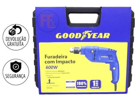 Furadeira De Impacto 600w 10mm Goodyear GY-DI-10600K-3 Com Maleta Imagem de Furadeira De Impacto 600w 10mm Goodyear GY-DI-10600K-3 Com Maleta