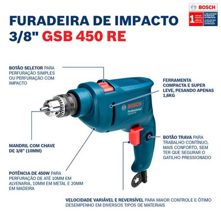 Imagem de Furadeira de Impacto Gsb X Line 1,6 Kg 450W Azul Bosch