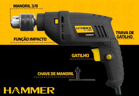 Imagem de Furadeira De Impacto Hammer 3/8 Pol 550w 220v Profissional