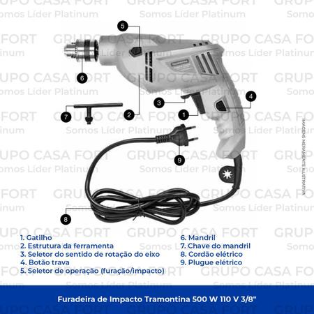 Imagem de Furadeira de Impacto TRAMONTINA Cinza Potência de 500w Econômica - 110v