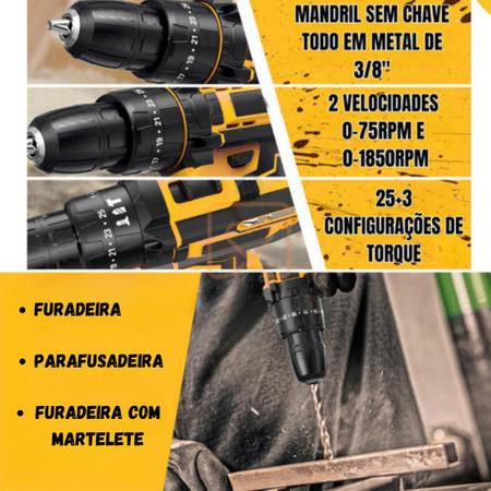 Imagem de Furadeira Parafusadeira Kit Com 36pçs 2 Baterias 21v Maleta