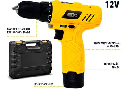 Imagem de Furadeira Parafusadeira Sem Fio 12v Bivolt Com Bits, Brocas E Maleta