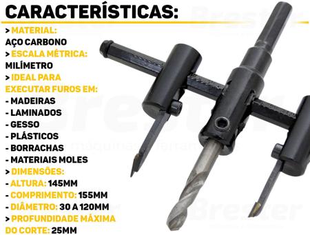 Imagem de Furador Diâmetro Variável 30-120mm Materiais Diversos Fertak 2905