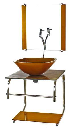 Gabinete 40Cm De Vidro Inox Cuba Quadrada Cqp Marmore Marfim - Cubas E Gabinetes Imagem de Gabinete 40Cm De Vidro Inox Cuba Quadrada Cqp Marmore Marfim
