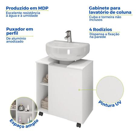 Imagem de Gabinete Armário Banheiro Pia De Coluna Balcão Branco