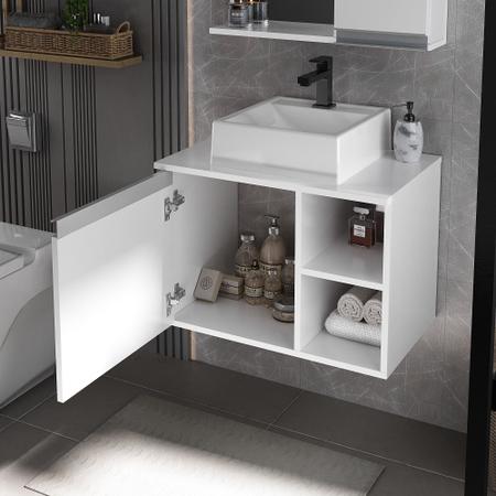 Imagem de Gabinete armario banheiro virtus 60cm + cuba soprepor + espelheira branco inteiro