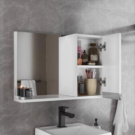 Imagem de Gabinete armario banheiro virtus 60cm + cuba soprepor + espelheira branco inteiro