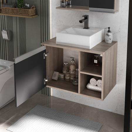 Imagem de Gabinete armario banheiro virtus 60cm + cuba soprepor + espelheira madeirado/preto