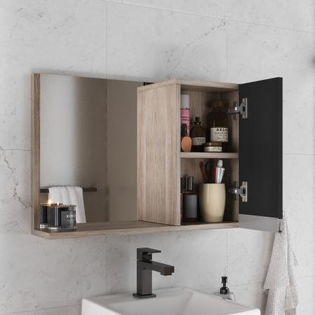 Imagem de Gabinete armario banheiro virtus 60cm + cuba soprepor + espelheira madeirado/preto