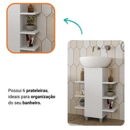 Imagem de Gabinete Armário De Banheiro Para Pia De Coluna 6 Prateleiras Verçosa Branco 