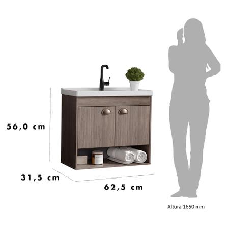 Imagem de Gabinete Armario para Banheiro 100% MDF com Cuba - Crotone 60cm