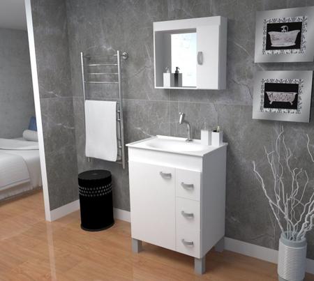 Imagem de Gabinete Armário Para Banheiro Com Cuba e Espelheira Brava 60 cm Branco