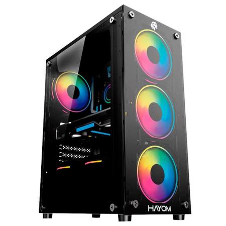 Imagem de Gabinete atx gamer hayom gb1749 preto c/4 fans vidro temperado - sem fonte 