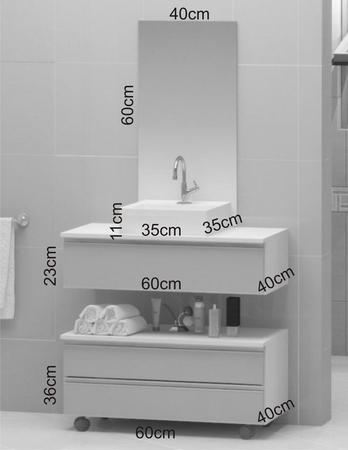 Imagem de Gabinete banheiro creta 60cm com cuba sobrepor e espelho branco/vinho