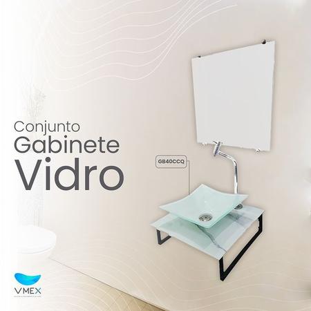 Imagem de Gabinete Cuba De Vidro Banheiro Suporte Parede Vmex Pia Sobrepor Lavatório Balcão Lavabo Com Espelho