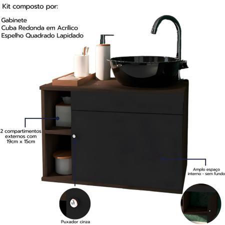 Imagem de Gabinete de Banheiro 60cm com Cuba e Espelho Completo Lavabo Armário Suspenso