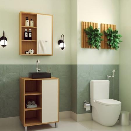 Imagem de Gabinete de Banheiro 60cm Julia com Balcão 1 Porta Correr e Espelheira com Cuba Preta