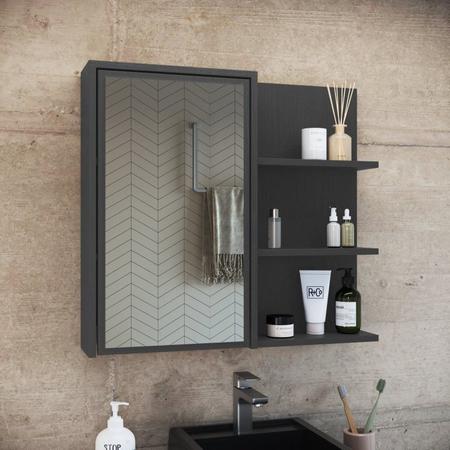 Imagem de Gabinete de Banheiro 80cm Paula com Espelheira 01 Porta e Cuba Branca