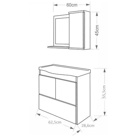 Imagem de Gabinete de Banheiro com Cuba e Espelheira Atenas 65cm Amendoa/Off White - MGM