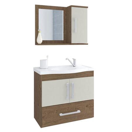 Imagem de Gabinete de Banheiro com Cuba e Espelheira Atenas 65cm Amendoa/Off White - MGM