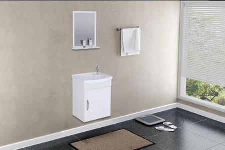 Imagem de Gabinete de banheiro com espelho e pia - kit siena completo - montado