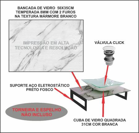 Imagem de Gabinete de vidro 50cm com cuba quadrada - mármore branco