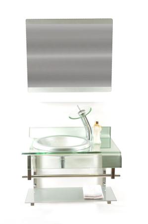 Imagem de Gabinete de vidro 60cm curvado duplo inox com cuba chapéu -  prata