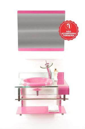 Imagem de Gabinete de vidro 60cm curvado duplo inox com cuba chapéu -  rosa