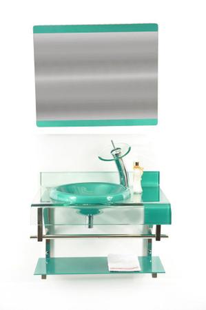 Imagem de Gabinete de vidro 60cm curvado duplo inox com cuba chapéu -  verde