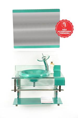 Imagem de Gabinete de vidro 60cm curvado duplo inox com cuba chapéu -  verde